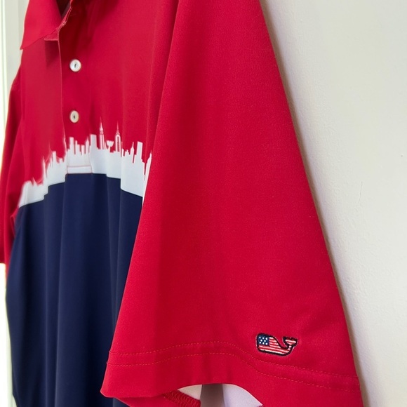 Vineyard Vines Performance Men’s Golf Polo Red White Blue Colorblock Stripe - Picture 2 of 5